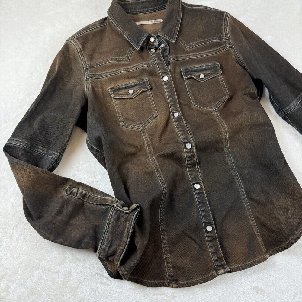 Teleria Zed Roper Western Pearl Snap Hand made Shirt Mens 50 L Brown Ombre Italy